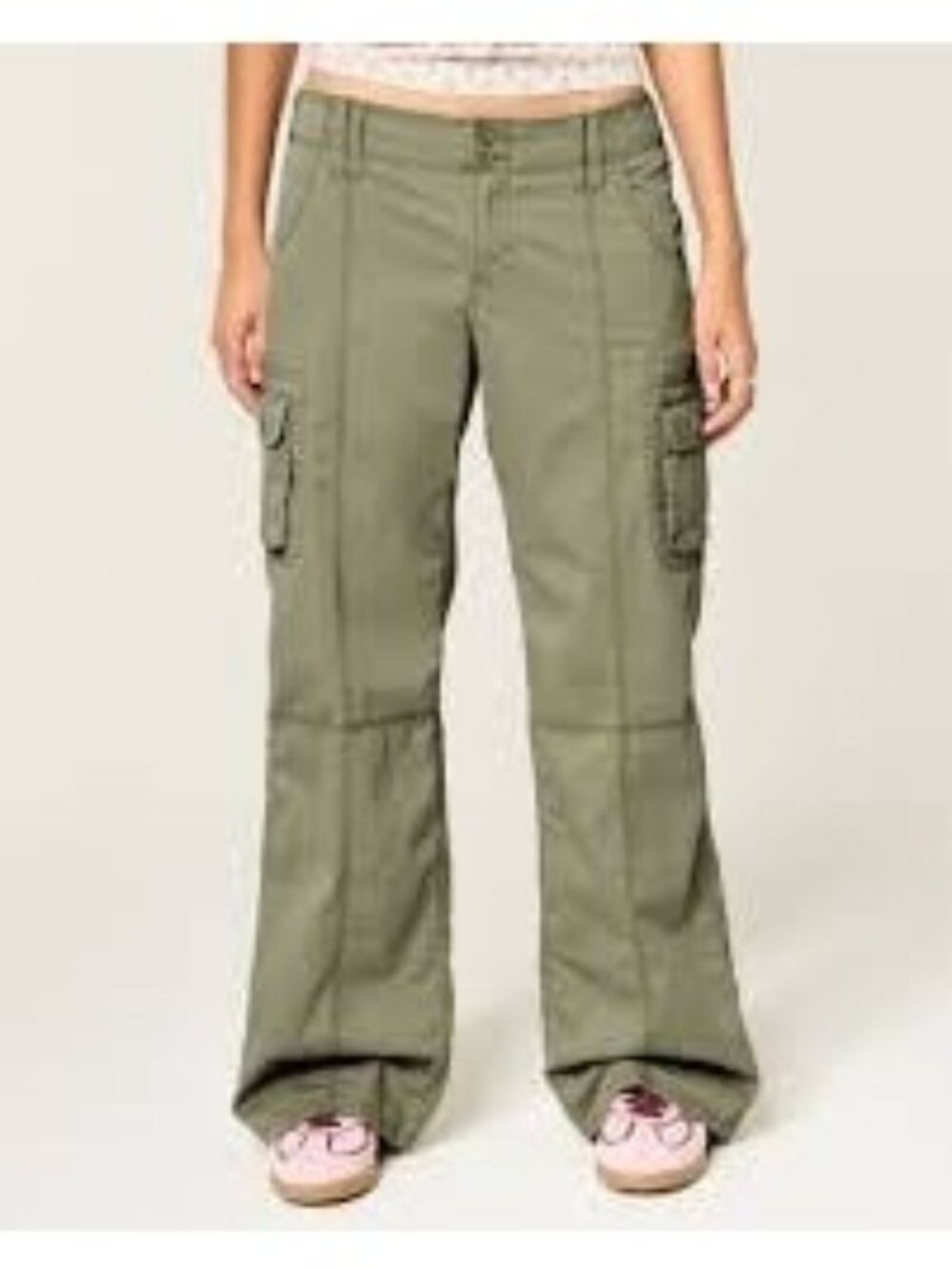 Hollister Adjustable Waist Low-Rise Baggy Cargo Pants   Olive Green 16R W33
